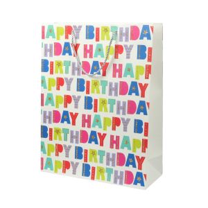 Подаръчна торбичка, с надпис Happy Birthday, 31 х 40 х 12 cm, бяла