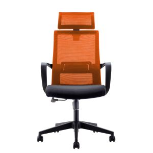 Директорски стол RFG Smart HB, дамаска и меш, Tilt механизъм, до 120 kg, черна седалка, оранжева облегалка