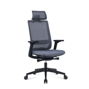 Ергономичен стол RFG Meteor X Black HB, дамаска и меш, до 130 kg, сива седалка, сива облегалка