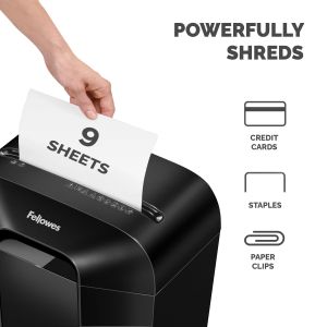 Шредер за унищожаване на документи Fellowes Powershred LX50, P-4, Cross-Cut, черен, обем на коша 17 L, време за почивка 30 мин