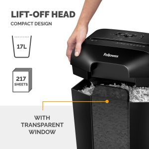 Шредер за унищожаване на документи Fellowes Powershred LX50, P-4, Cross-Cut, черен, обем на коша 17 L, време за почивка 30 мин
