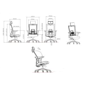 Ергономичен стол RFG Luxe Chrome HB, дамаска и меш, Multi-function механизъм, до 120 kg, сив