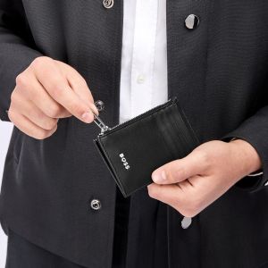Hugo Boss Калъф за карти Classic Smooth, с 5 отделения, с цип, черен