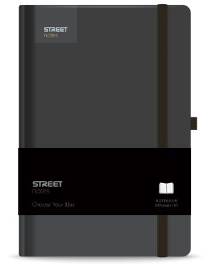 Бележник с ластик A5 Street, твърда корица, 96 листа, BLACK