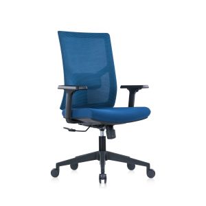 Ергономичен стол RFG Snow Black W, дамаска и меш, Multi-function механизъм, до 120 kg, тъмносиня седалка, тъмносиня облегалка