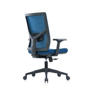 Ергономичен стол RFG Snow Black W, дамаска и меш, Multi-function механизъм, до 120 kg, тъмносиня седалка, тъмносиня облегалка