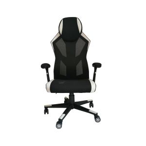 Геймърски стол RFG Soft Game, дамаска и меш, полиамидна основа, до 130 kg, черно-бял
