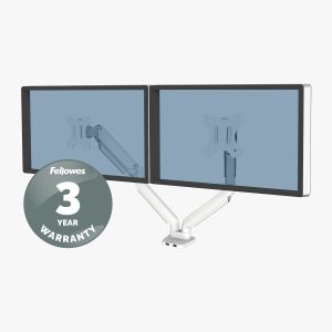 Стойка за 2 монитора Fellowes, с двойно рамо, до 8 kg, 32'', бяла