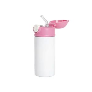 BESTSUB Бутилка, детска, с капак и сламка, 360 ml, бяло-розова