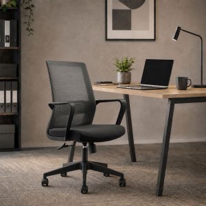 Офис стол RFG Smart W, дамаска и меш, Tilt механизъм, до 120 kg, черна седалка, черна облегалка