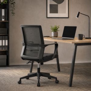 Офис стол RFG Smart W, дамаска и меш, Tilt механизъм, до 120 kg, черна седалка, черна облегалка