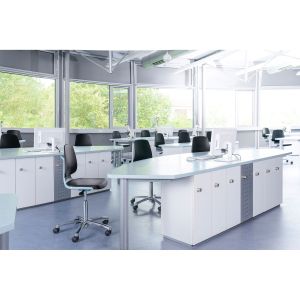 Лабораторен работен стол Bimos Labsit 9125, висок, до 120 kg, черен и син