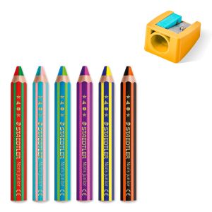 Цветни  моливи Staedtler Noris Junior Duo, 6 броя +острилка