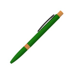 Office 1 Химикалка Mentor, метална, гумирана, бамбуков топ, зелена