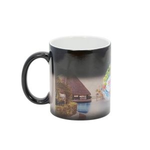 BESTSUB Магическа чаша, керамична, 330 ml, черен гланц, с възможност за персонализация
