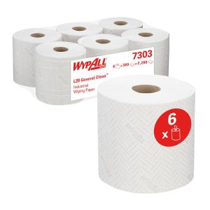 Кърпи за почистване Kimberly-Clark WypAll L20 7302 Centrefeed, на ролка, 38 х 18.3 cm, 380 къса, бели, 6 броя