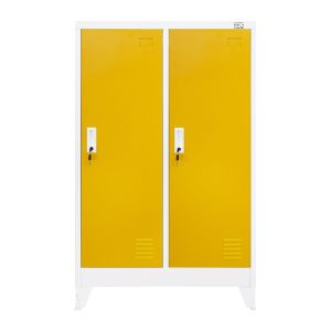 Гардероб RFG, метален, двоен, с две врати, 80 х 40 х 120 cm, бял, с жълти врати