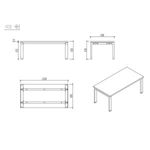 Ниска маса RFG Monaco, 1200 х 600 х 450 mm, правоъгълен плот, ПДЧ 25 mm, метална основа, плот бряст, бял метал