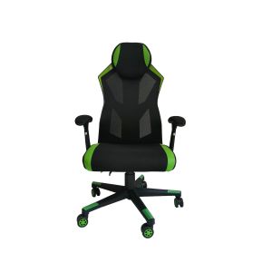 Геймърски стол RFG Soft Game, дамаска и меш, полиамидна основа, до 130 kg, черно-зелен