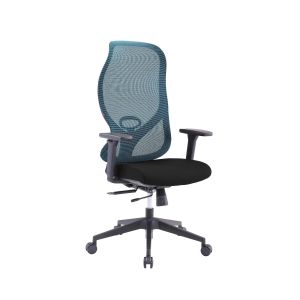 Ергономичен стол RFG STAR HB, дамаска и меш, Synchronous механизъм, до 150 kg, черна седалка, синя облегалка