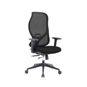 Ергономичен стол RFG STAR HB, дамаска и меш, Synchronous механизъм, до 150 kg, черна седалка, черна облегалка