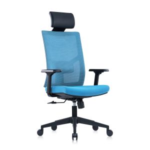 Директорски стол RFG Snow Black HB, дамаска и меш, Multi-function механизъм, до 120 kg, светлосиня седалка, светлосиня облегалка