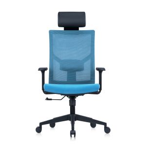 Директорски стол RFG Snow Black HB, дамаска и меш, Multi-function механизъм, до 120 kg, светлосиня седалка, светлосиня облегалка