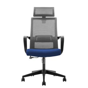 Директорски стол RFG Smart HB, дамаска и меш, Tilt механизъм, до 120 kg, тъмносиня седалка, сива облегалка