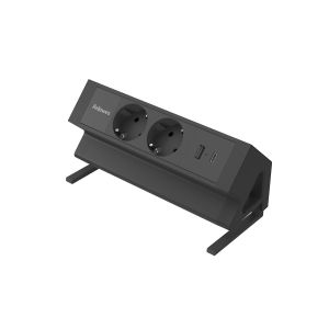 Разклонител Fellowes Ampra Power Desk, шуко, 2 гнезда, 1 USB Type-A, 1 USB Type-C, черен
