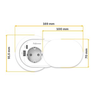 Разклонител Fellowes Ampra Power Spot, шуко, 1 гнездо, 1 USB Type-A, 1 USB Type-C, бял