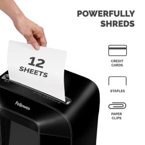 Шредер за унищожаване на документи Fellowes Powershred LX85, P-4, Cross-Cut, черен, обем на коша 19 L, ниво на шум 70-75 dB