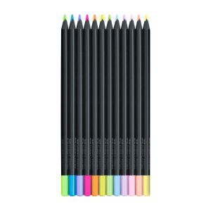 Faber-Castell Моливи Black Edition, 12 неонови и пастелни цвята