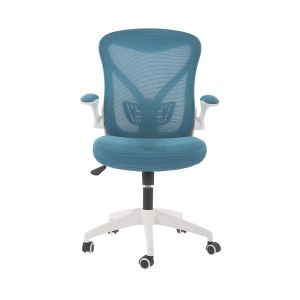 Офис стол RFG Jolly White W, дамаска и меш, Tilt механизъм, до 120 kg, синьо-зелен