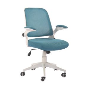 Офис стол RFG Pretty White W, дамаска и меш, Tilt механизъм, до 120 kg, синьо-зелен