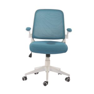 Офис стол RFG Pretty White W, дамаска и меш, Tilt механизъм, до 120 kg, синьо-зелен