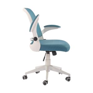 Офис стол RFG Pretty White W, дамаска и меш, Tilt механизъм, до 120 kg, синьо-зелен