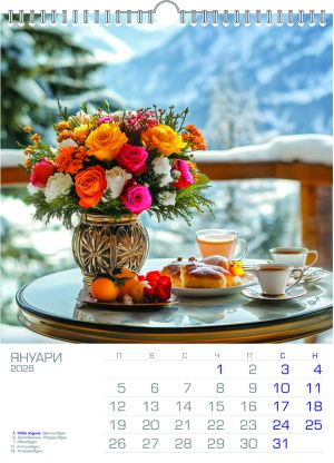 Стенен луксозен 13-л календар, спирала, букети