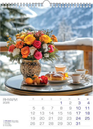 Стенен луксозен 13-л календар, спирала, букети