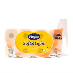 Тоалетна хартия Perfex Soft, 16бр,3 пласта, Праскова