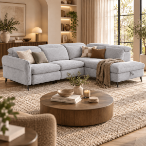 Ъглов разтегателен диван PORTICI LUX - сив