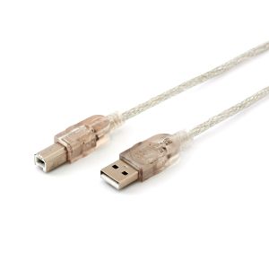 Кабел Manhattan, USB 2.0 A Male/USB 2.0 B Male, 1.8 m, прозрачен, USB-A, USB Type B