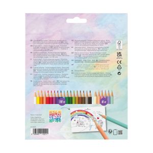 Faber-Castell Цветни моливи Еднорог, 18 стандартни и 6 пастелни цвята