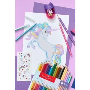 Faber-Castell Цветни моливи Еднорог, 18 стандартни и 6 пастелни цвята