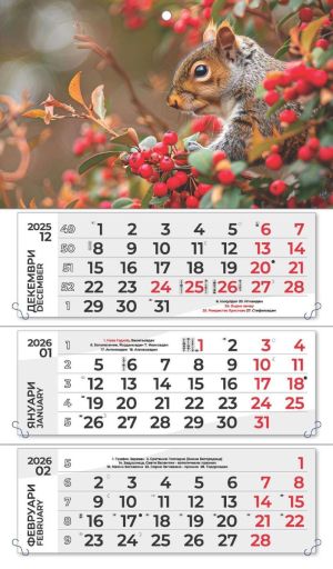 Стенен работен календар РК 313, 3 секции, черен/черв