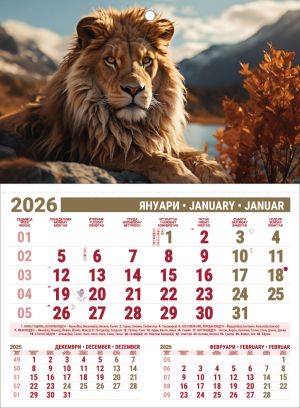 Стенен работен календар РКМД, 1-секц., бордо/бронз