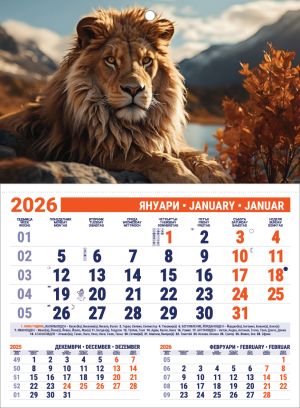 Стенен работен календар РКМД, 1-секц., син/оранжев