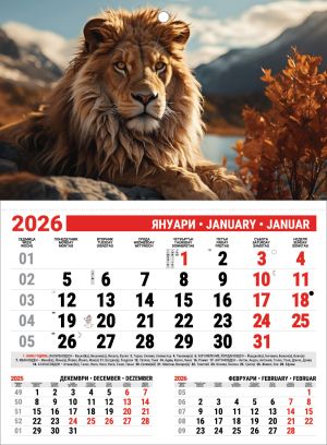 Стенен работен календар РКМД, 1-секц., черен/червен