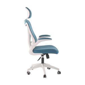 Директорски стол RFG Jolly White HB, дамаска и меш, Tilt механизъм, полипропиленова основа, до 120 kg, синьо-зелен