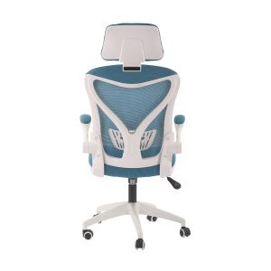 Директорски стол RFG Jolly White HB, дамаска и меш, Tilt механизъм, полипропиленова основа, до 120 kg, синьо-зелен