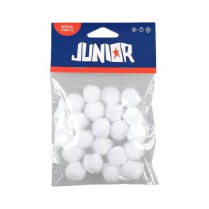 Помпони за декорация Junior, 20 mm, бели, 20 броя